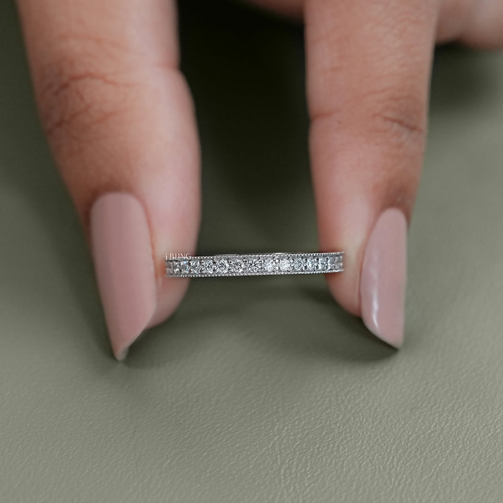 Round Diamond Pave Set Eternity Wedding Band