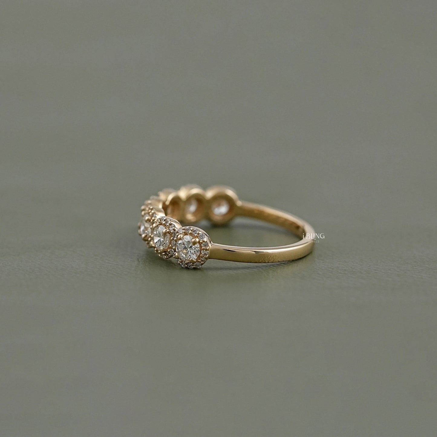 Round Lab Diamond Halo Wedding Band Half Eternity