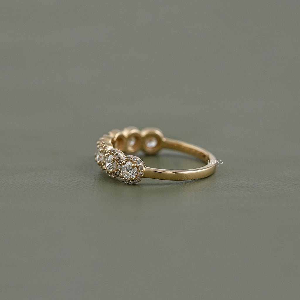 Round Lab Diamond Halo Wedding Band