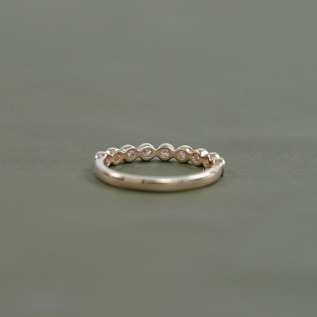 Round Lab Diamond Half Eternity Wedding Band