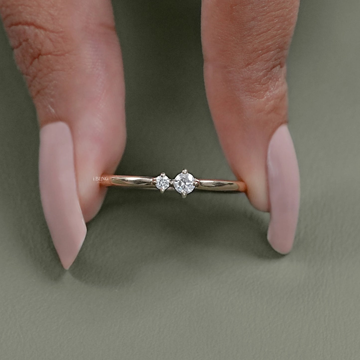 Round Lab Diamond Two Stone Dainty Ring