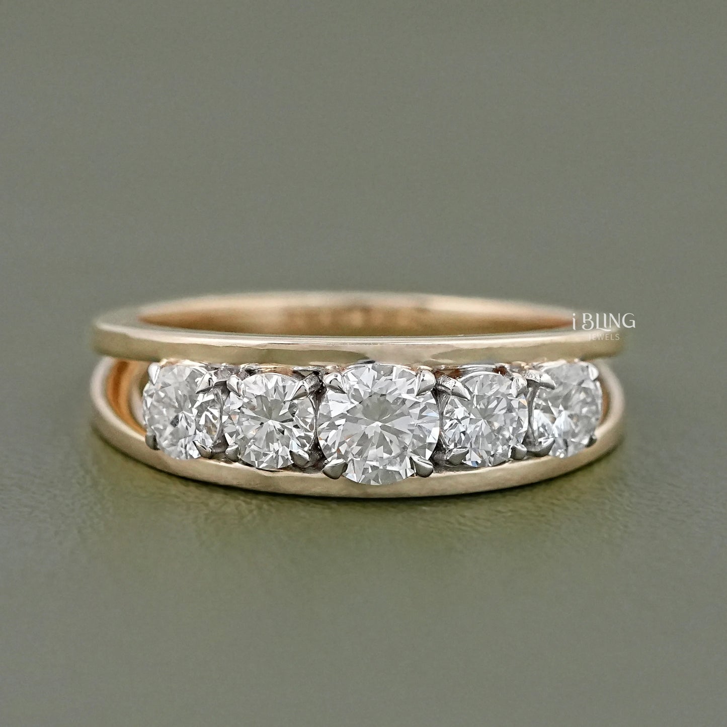 Round Five Stone Channel Set Diamond Wedding Band