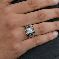 Black & White Halo Diamond Cluster Men's Ring