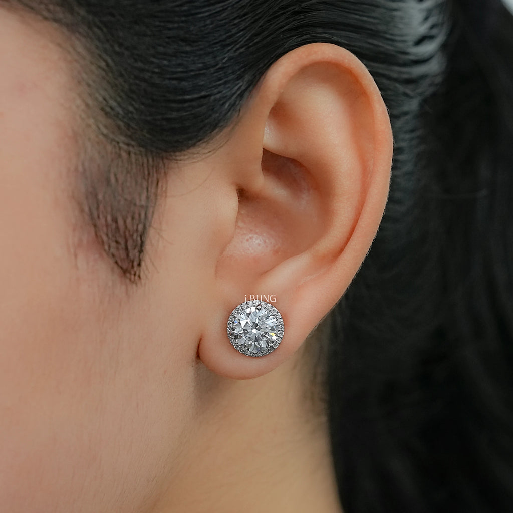 Round Cut Lab Diamond Halo Stud Earrings