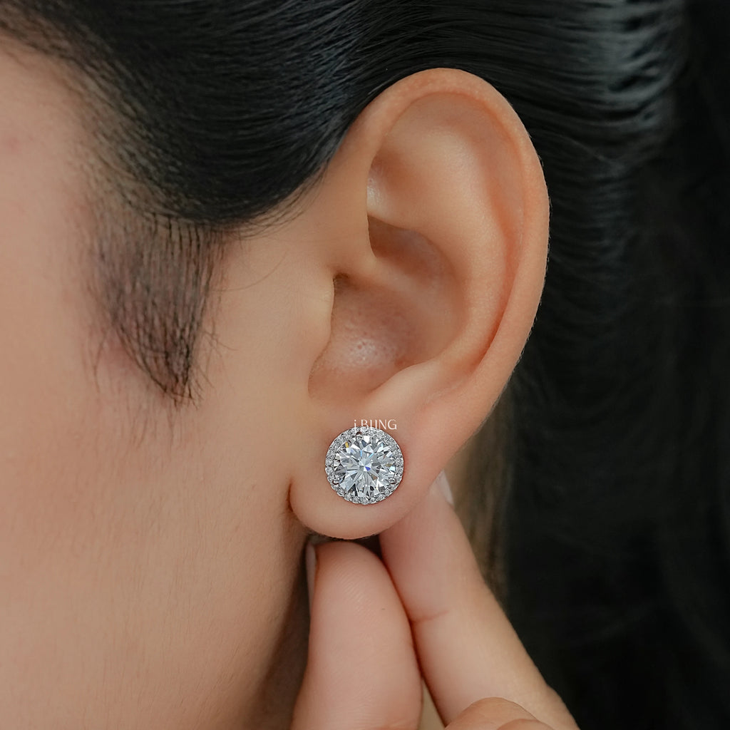 Round Cut Lab Diamond Halo Stud Earrings