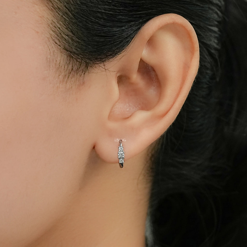 Round Three Stone Lab Diamond Hoop Earring