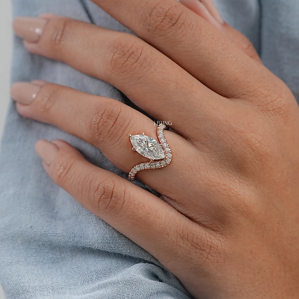 Marquise Cut Lab Diamond Solitaire Accent Ring