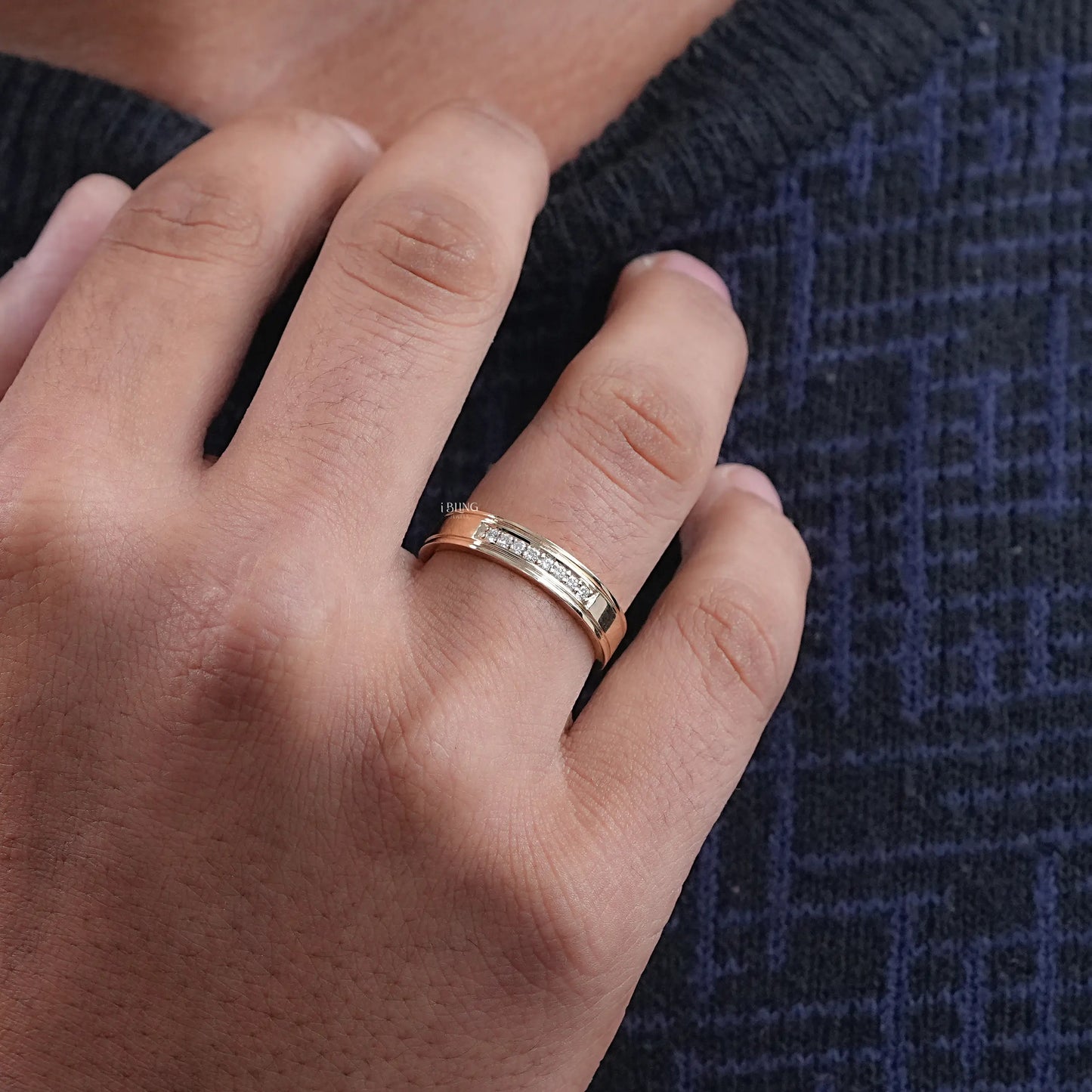 Round Lab Diamond Men's Wedding Band