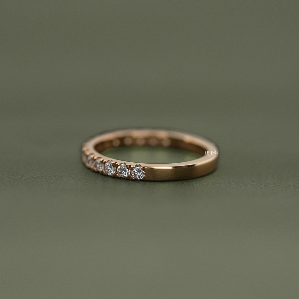 Round Diamond Half Eternity Wedding Band