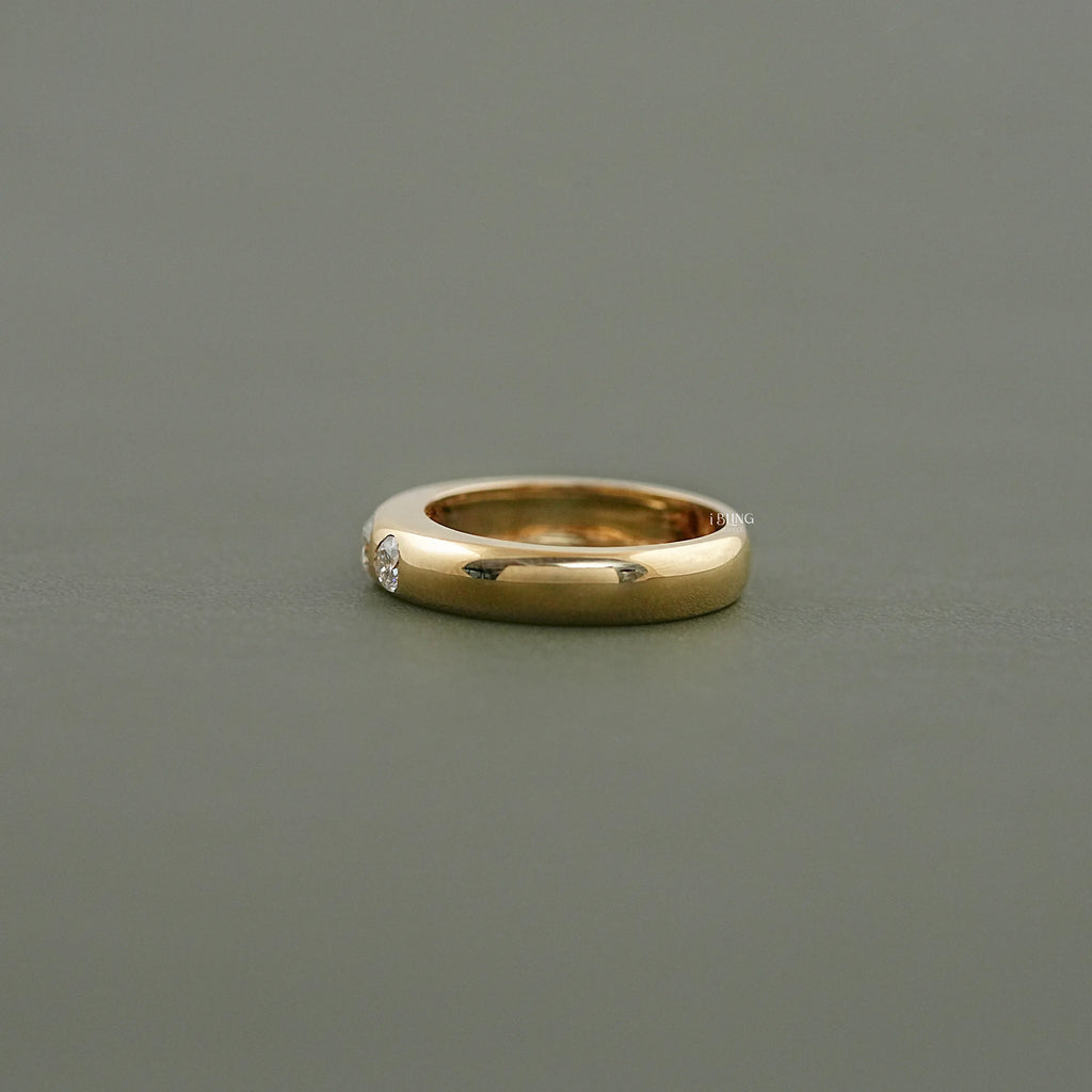 Three Stone Round Cut Flush Set Wedding Band