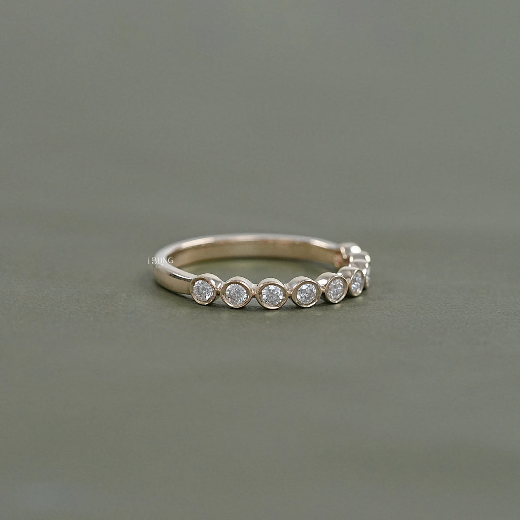 Round Lab Diamond Half Eternity Wedding Band