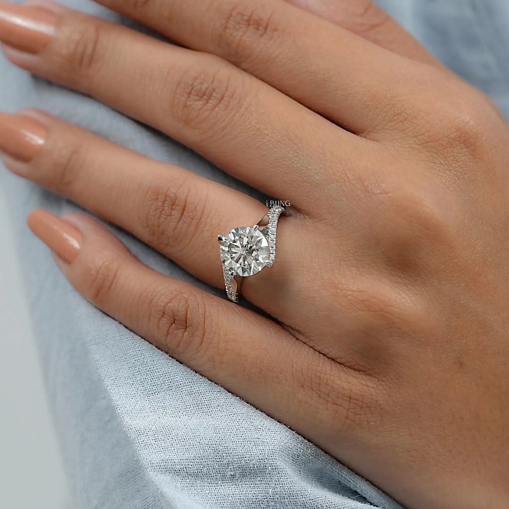 Round Cut Diamond Bypass Accent Engagement Ring
