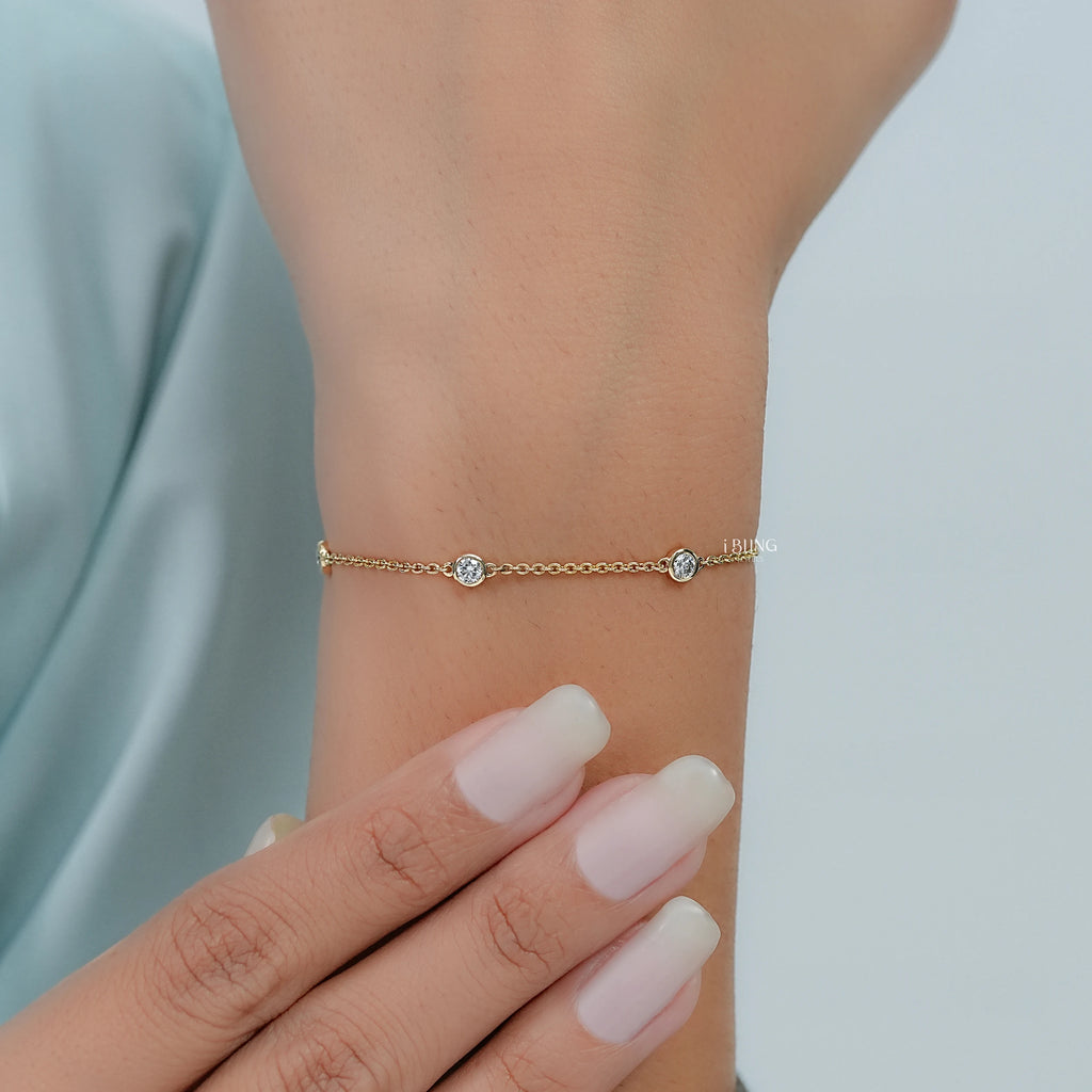 Round Cut Lab Grown Diamond Station Bracelet