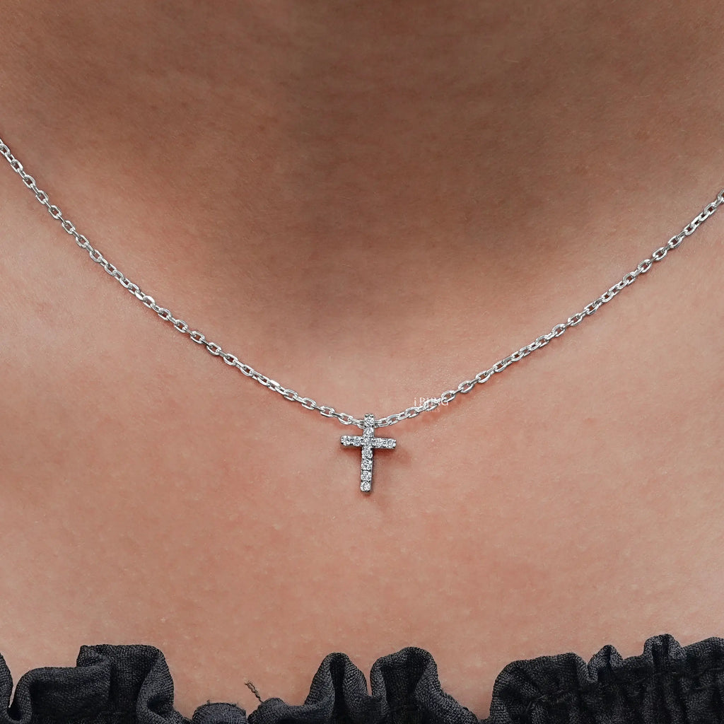 Round Lab Diamond Cross Pendant
