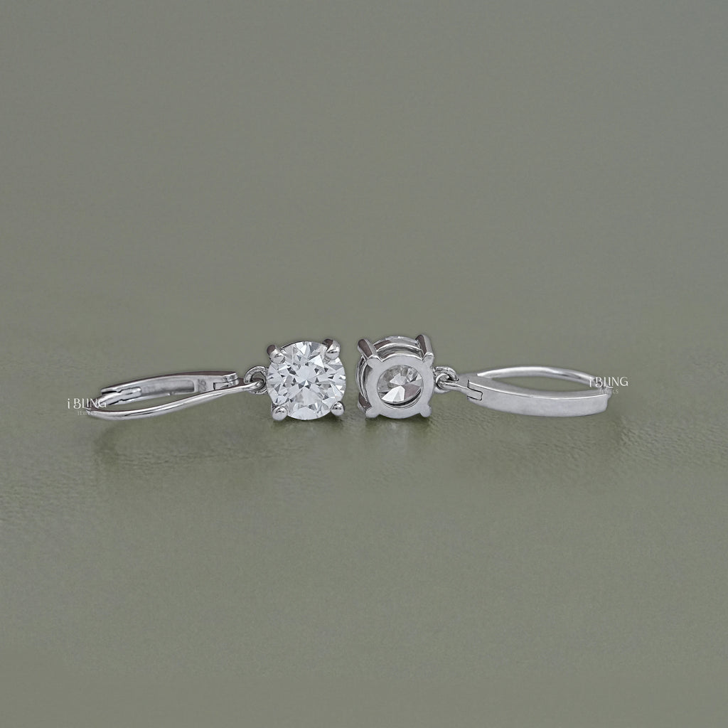 Round Solitaire Diamond Dangle Drop Earrings
