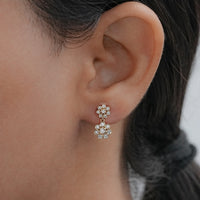Round Lab Diamond Flower Dangle Earrings