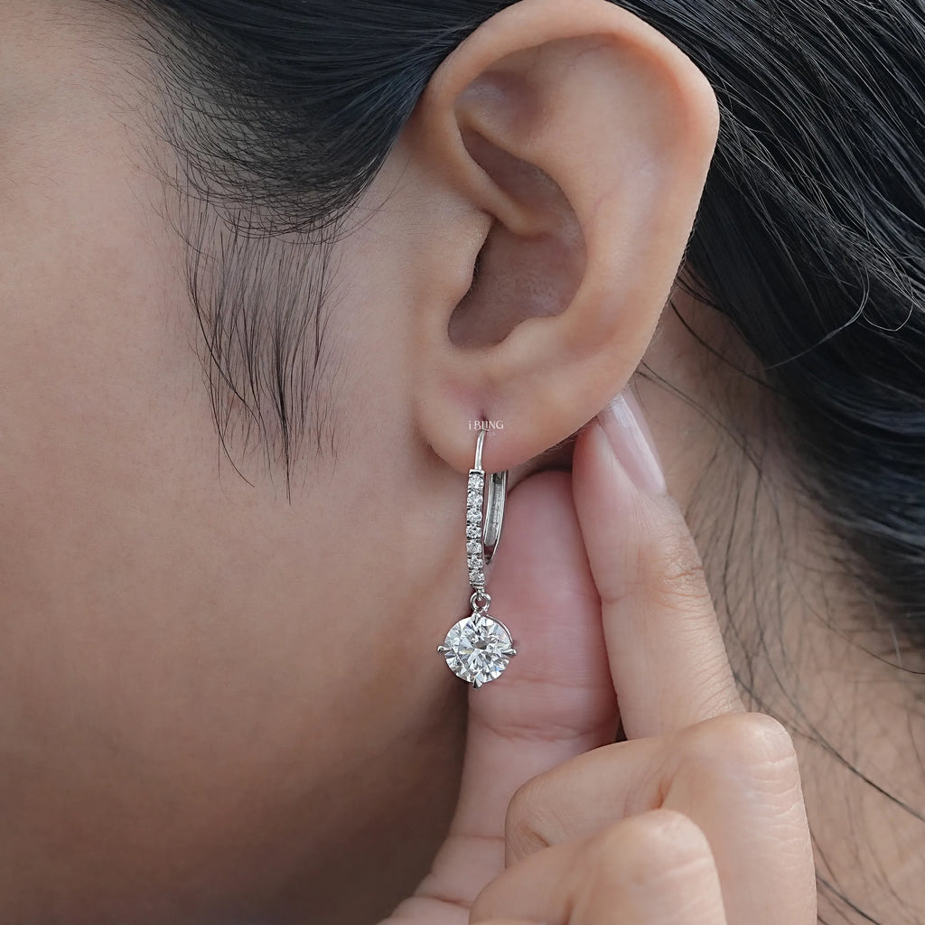 Round Cut Diamond Dangle Drop Earrings