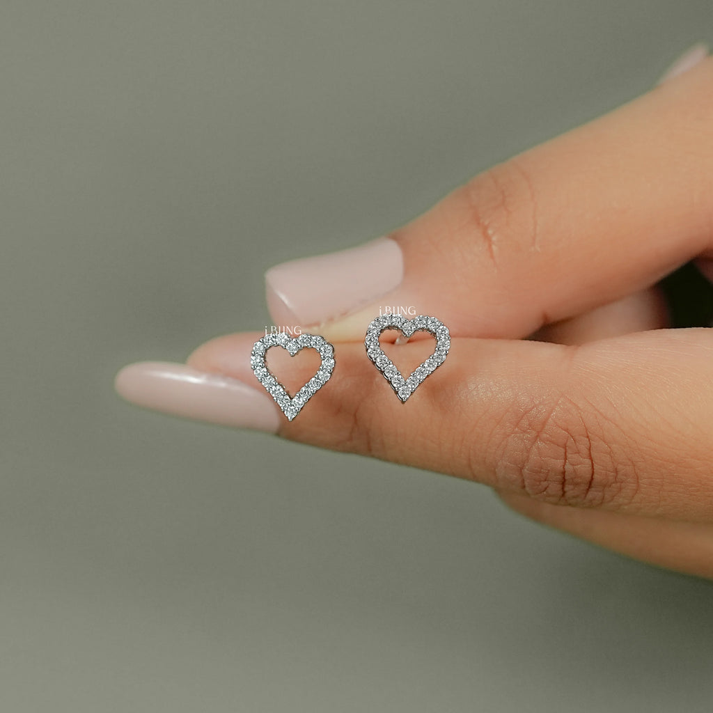 Heart Shape Round Cut Lab Diamond Stud Earrings