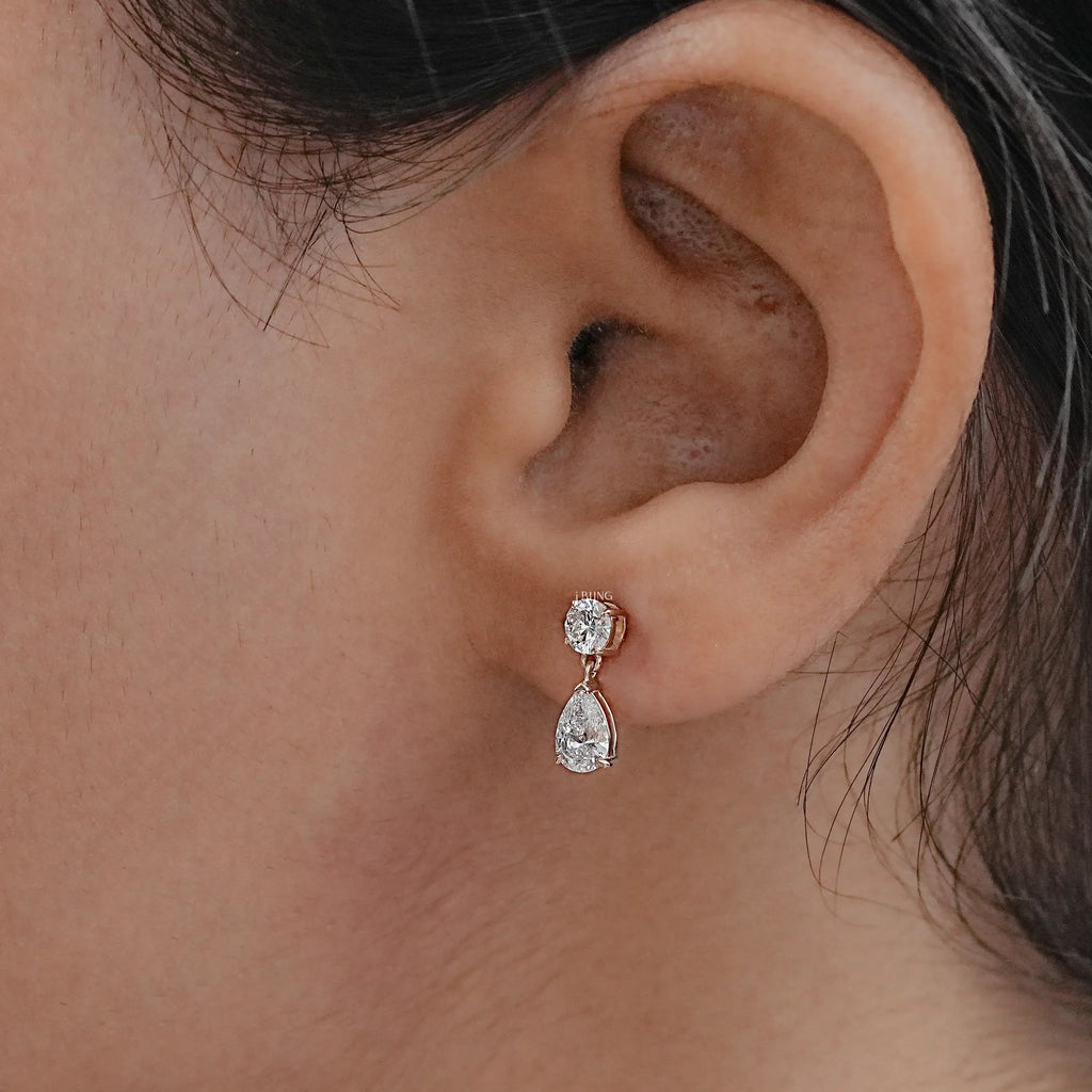 Pear And Round Lab Diamond Drop Earrings