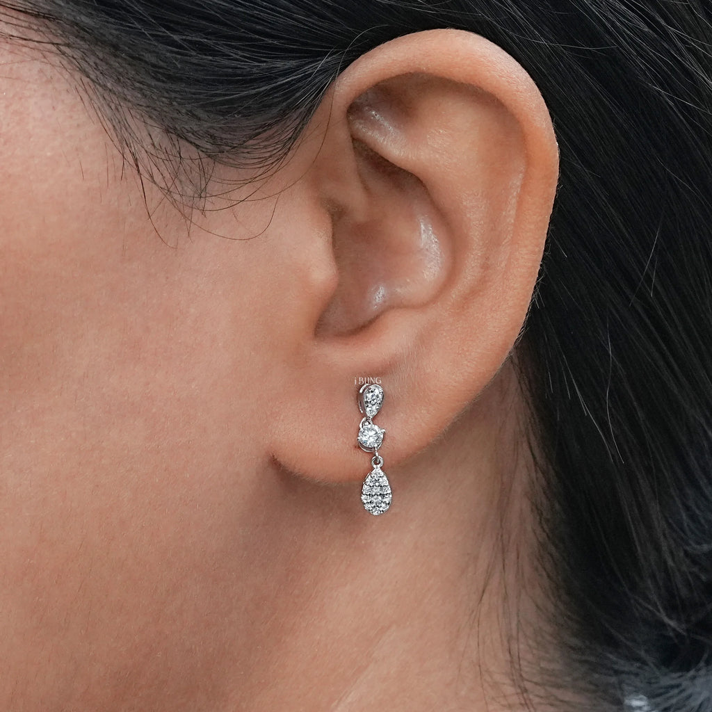 Round lab Diamond Tear Drop Dangle Earrings