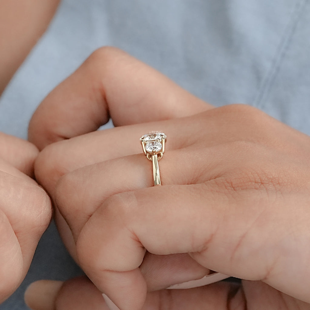 Round Lab Diamond Three Stone Engagement Ring