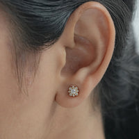 Round Lab Diamond Floral Style Halo Stud Earrings