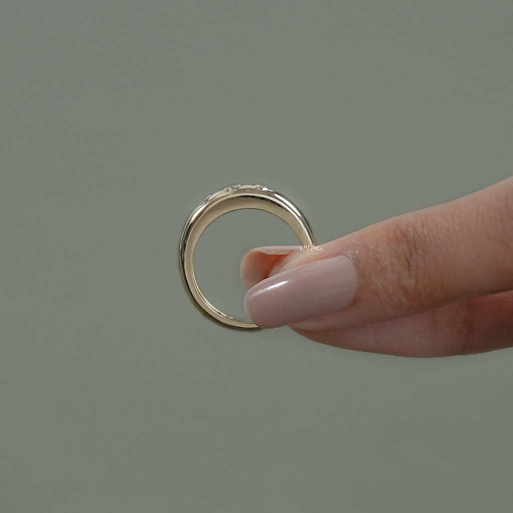 Three Stone Round Cut Flush Set Wedding Band