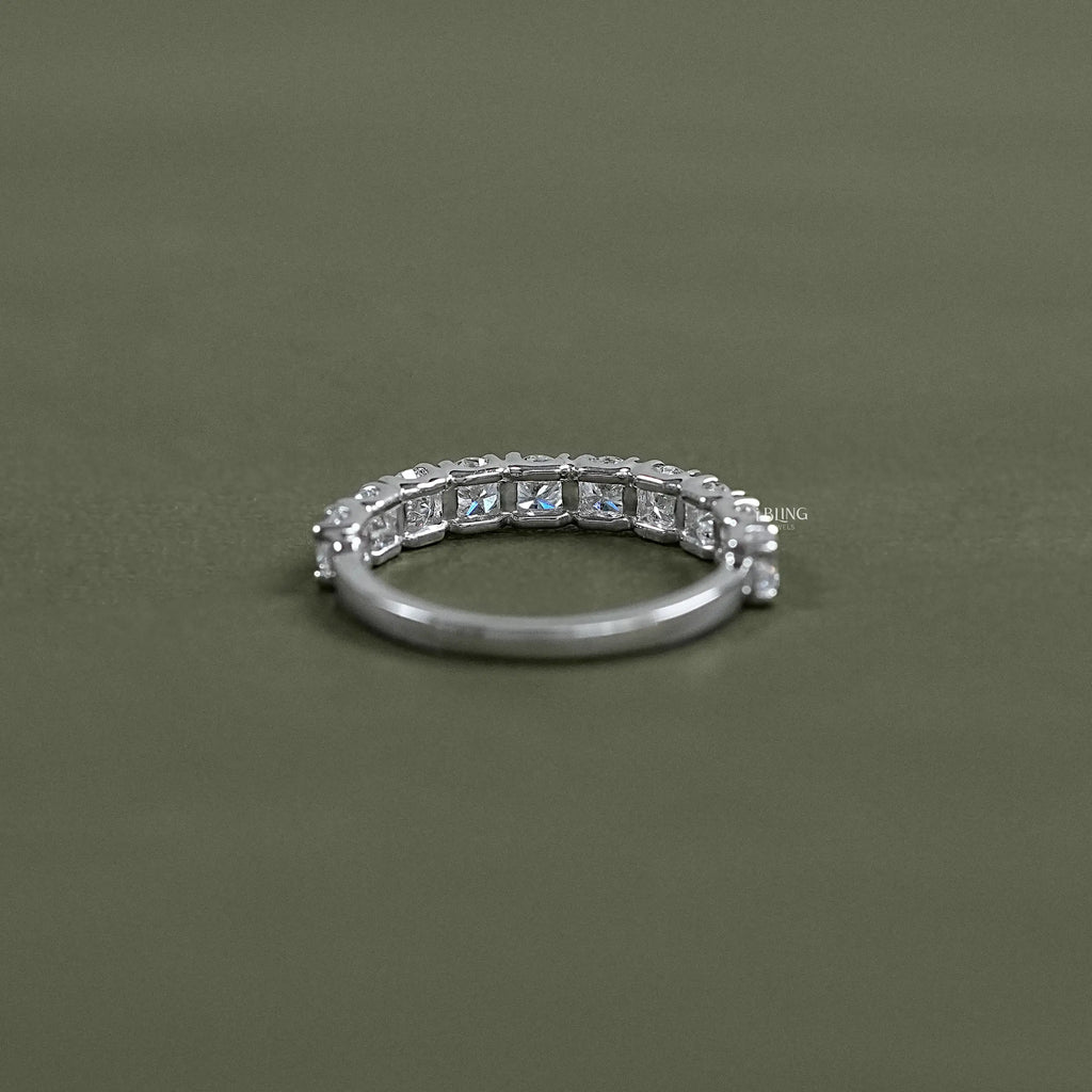 Round Lab Diamond Half Eternity Wedding Band