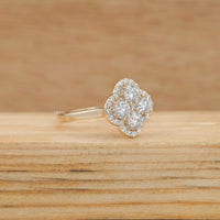Round Lab Diamond Floral Design Halo Engagement Ring