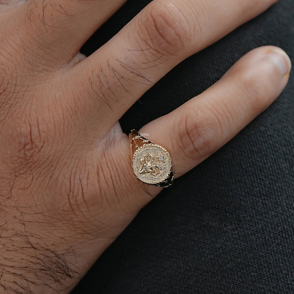Aries Zodiac Diamond Signet Ring