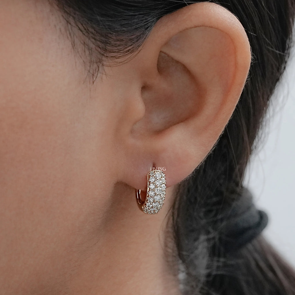 Round Diamond Pave Set Huggie Hoop Earrings