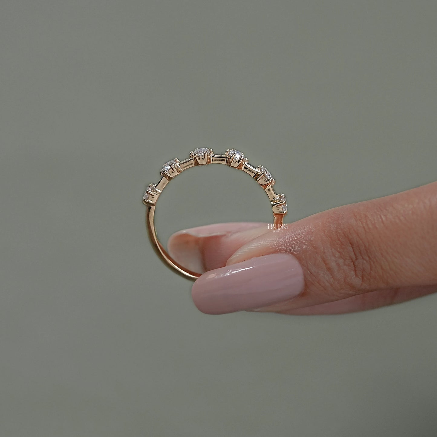 Round Diamond Six Prong Half Eternity Wedding Band