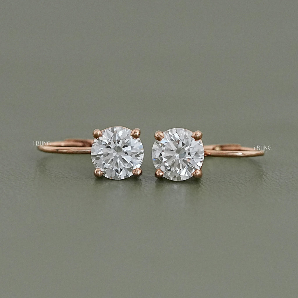 Solitaire Round Diamond Drop Earrings