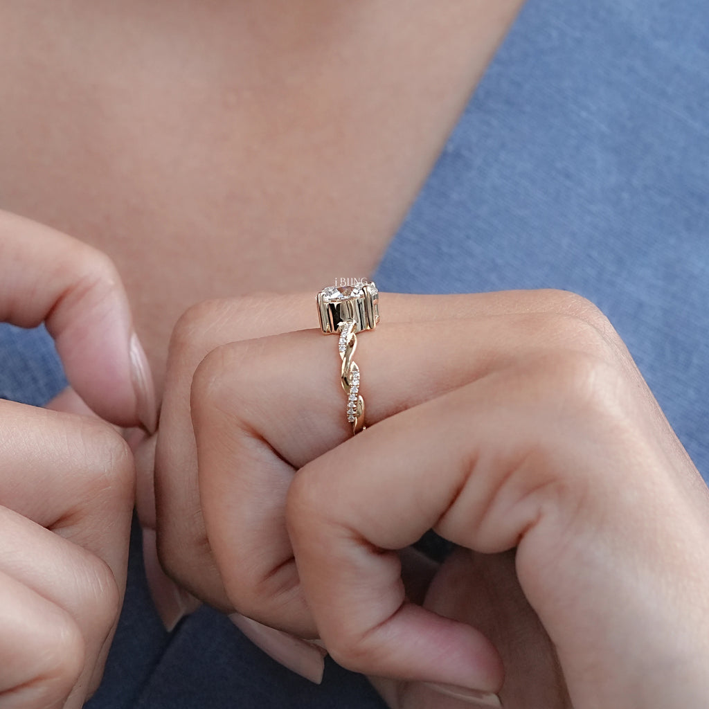 Round Lab Diamond Twist Band Engagement Ring