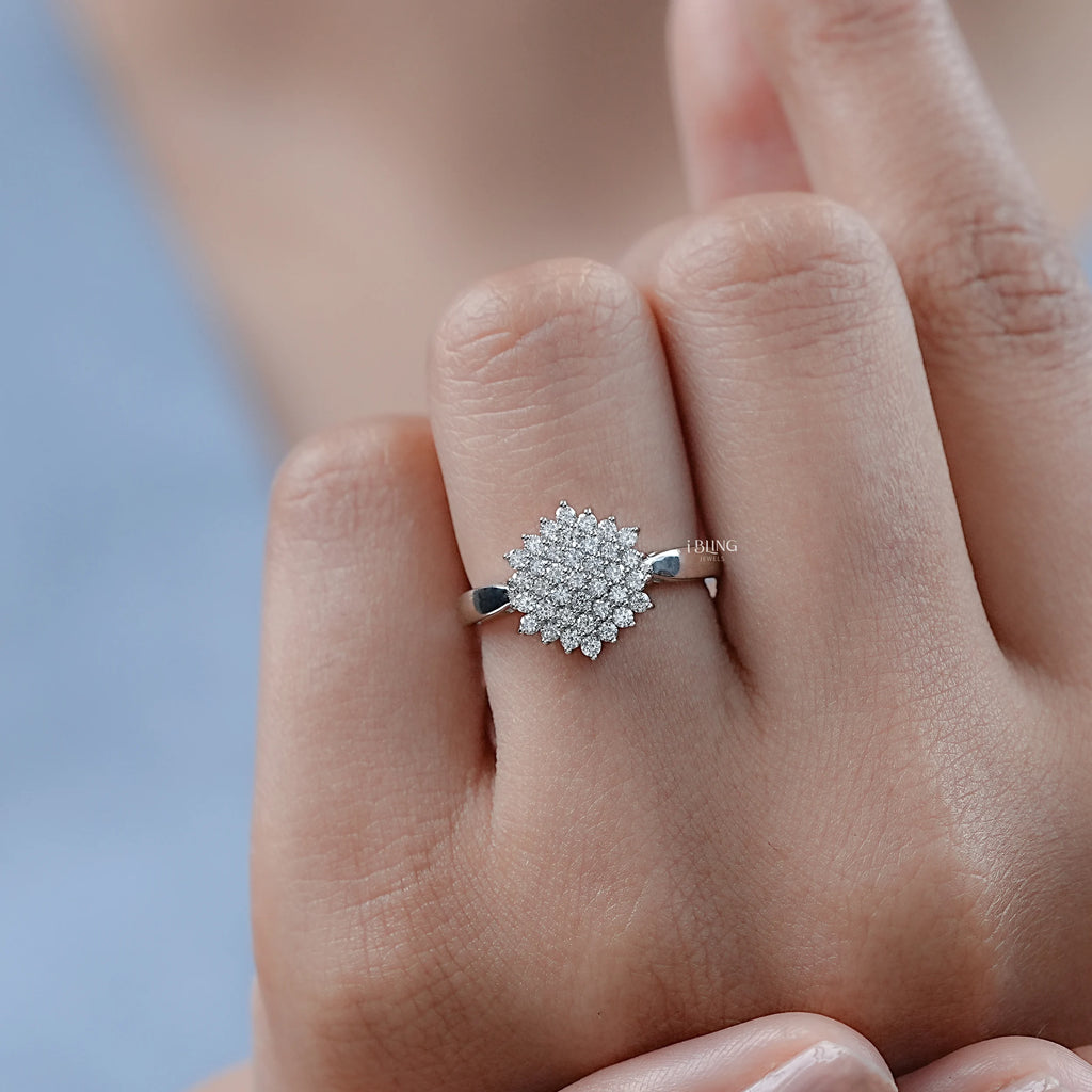 Round Lab Diamond Cluster Flower Ring