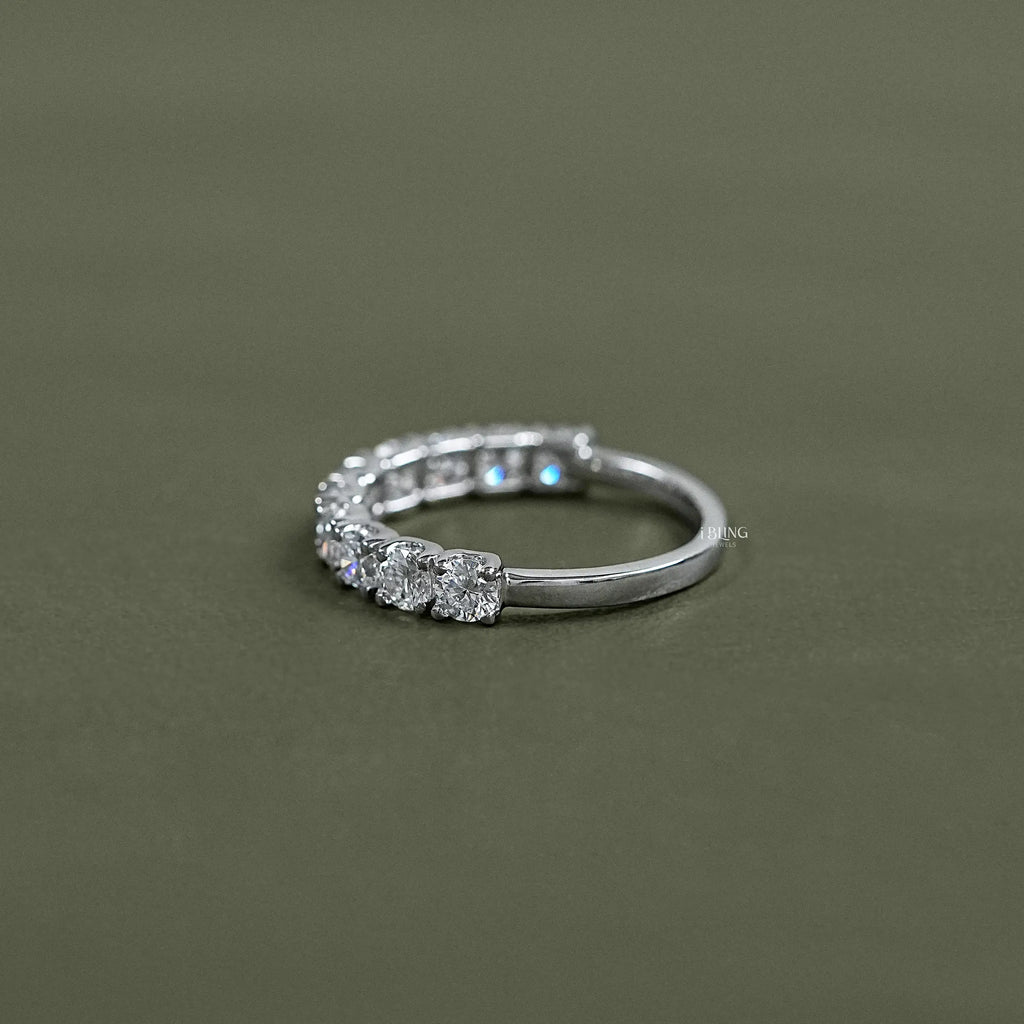 Round Lab Diamond Half Eternity Wedding Band
