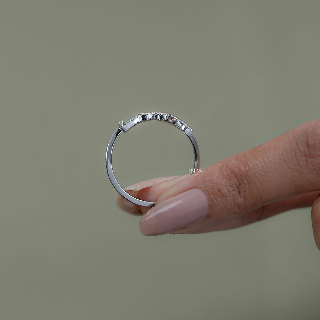 Round Diamond Pave Initial Wedding Ring