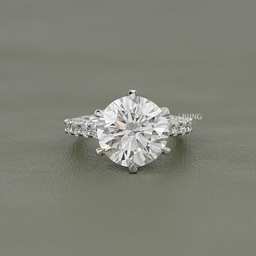 Round Lab Diamond Solitaire Pave Engagement Ring