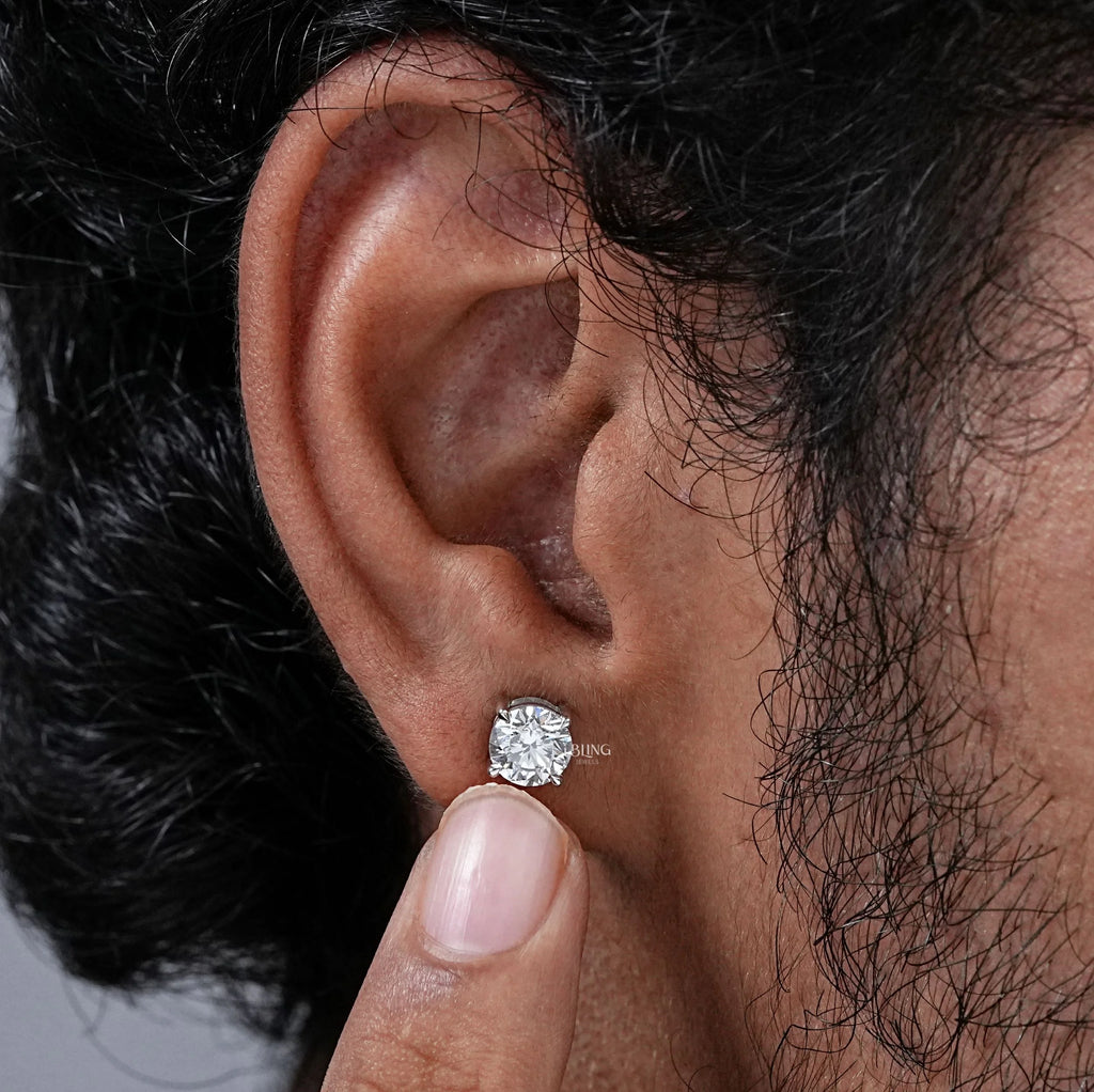Round Lab Grown Diamond Men's Stud