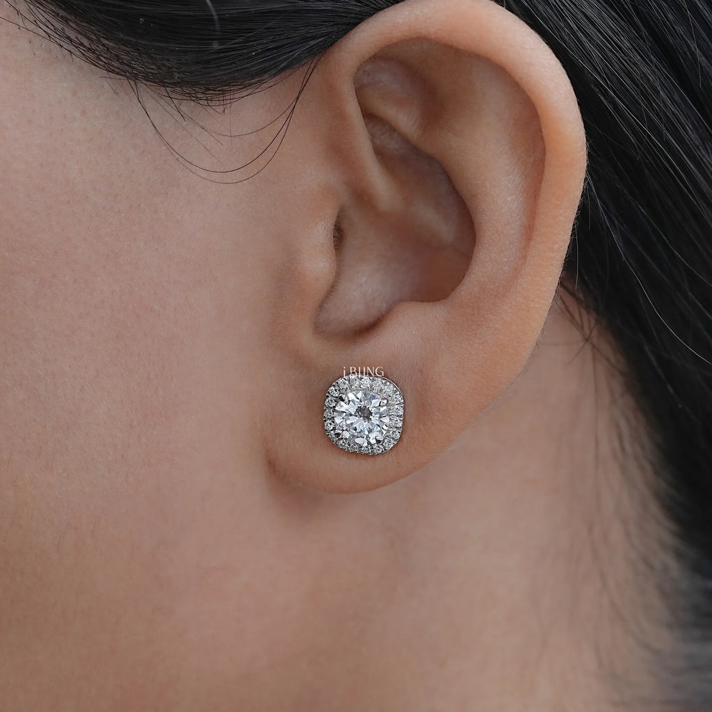 Round Cut Lab Diamond Halo Stud Earrings