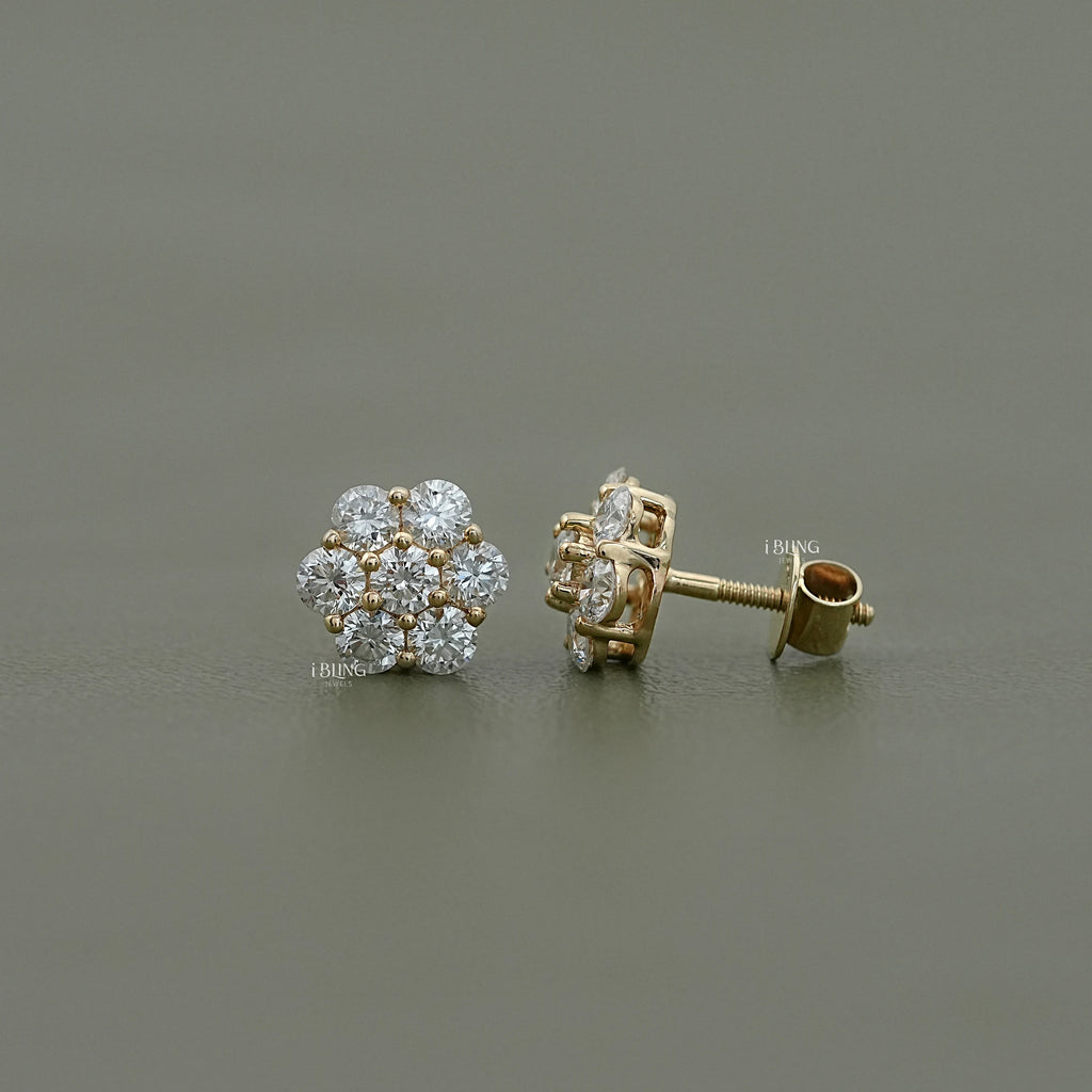 Round Cut Lab Diamond Floral Shape Stud Earrings