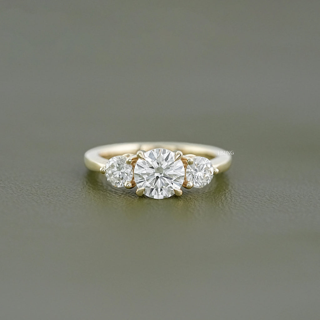Round Lab Diamond Three Stone Engagement Ring