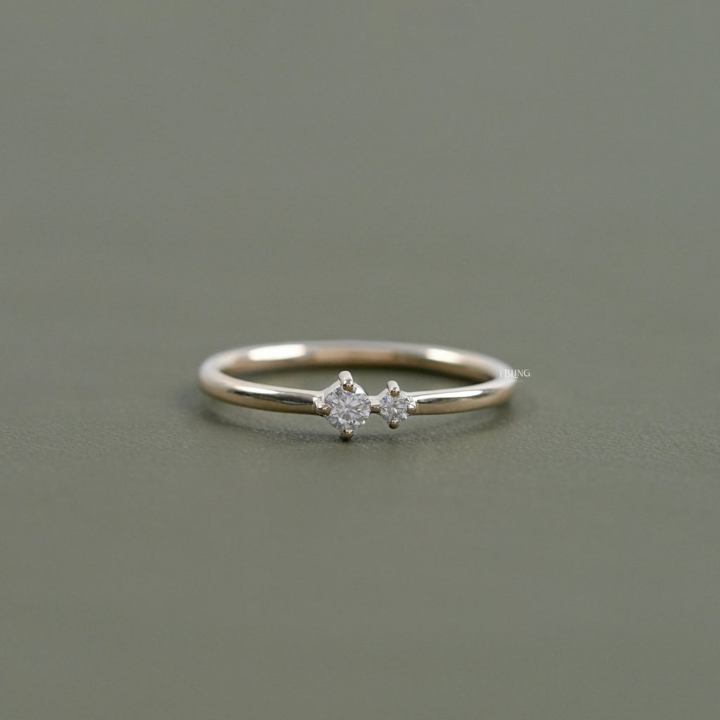 Round Lab Diamond Two Stone Dainty Ring