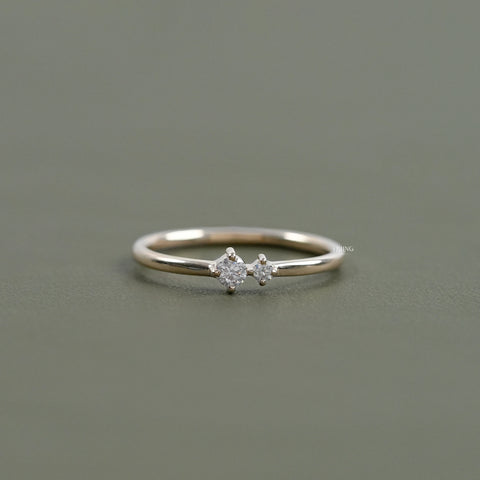 Round Lab Diamond Two Stone Dainty Ring