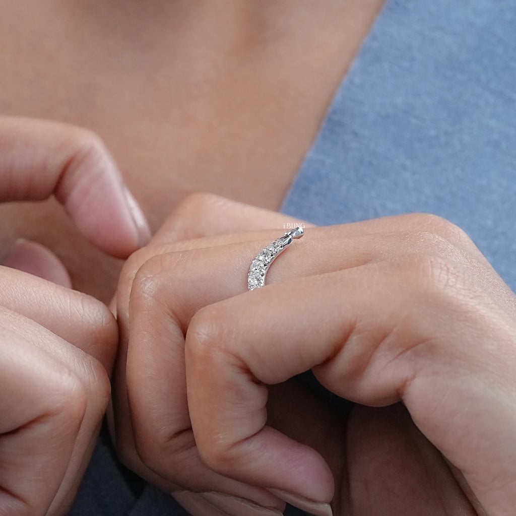 Open Cuff Round Diamond V Shape Wedding Band