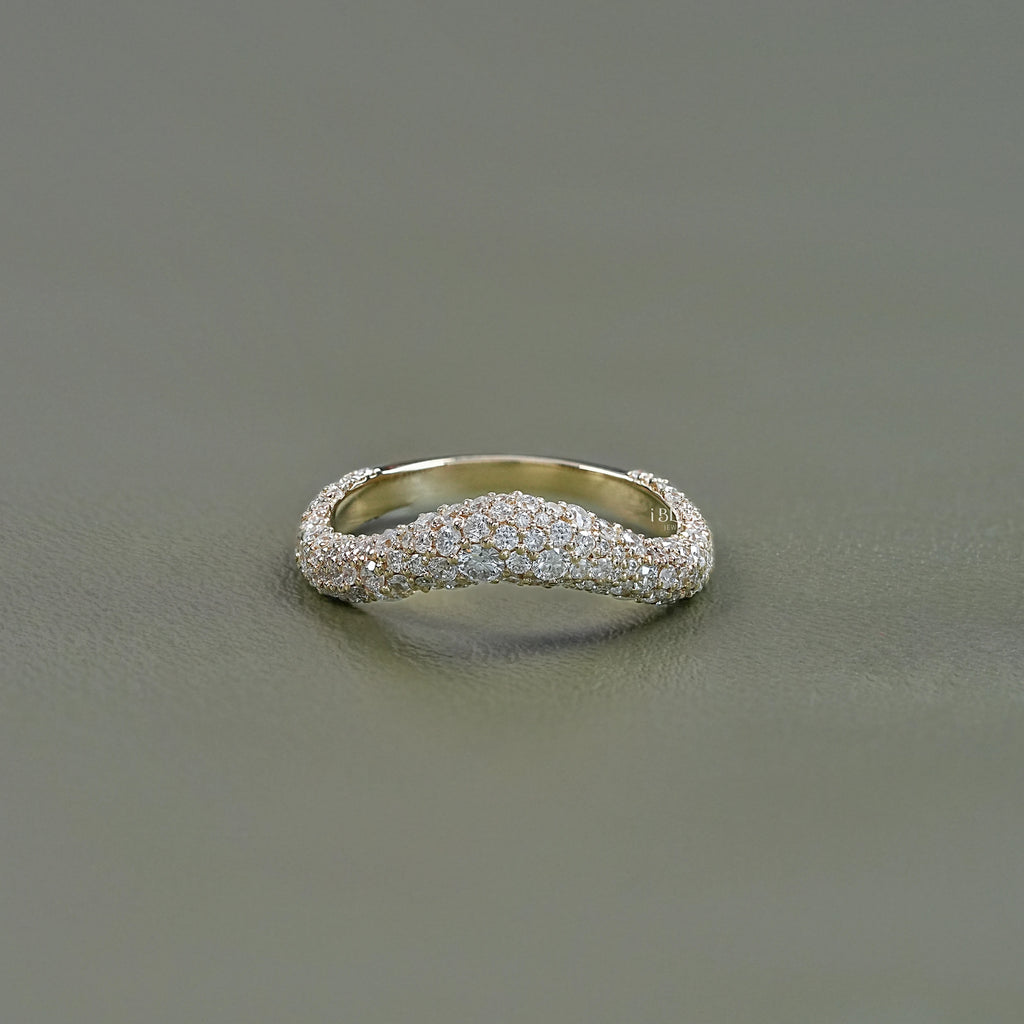 Round Diamond Pave Set Curved Wedding Band