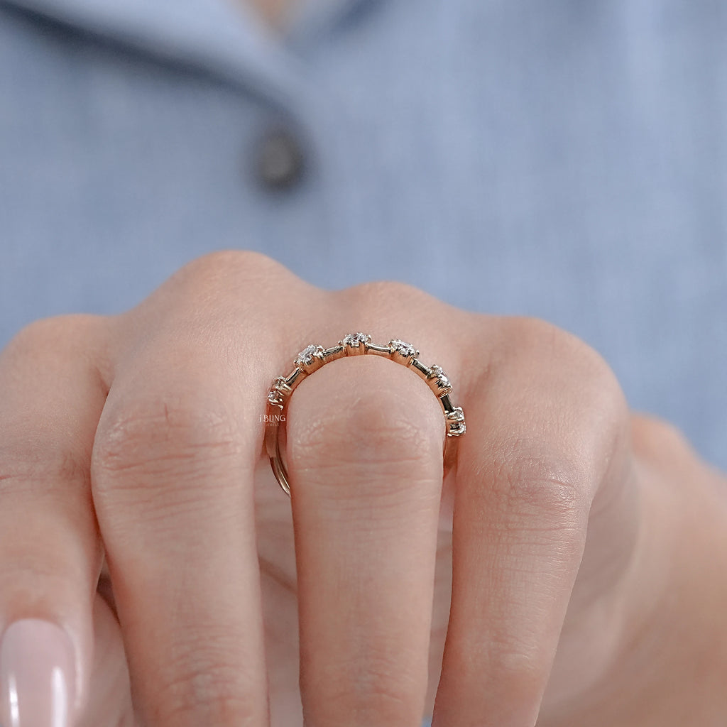 Round Diamond Six Prong Half Eternity Wedding Band