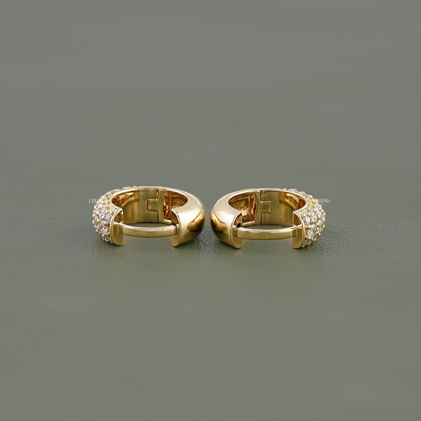 Round Diamond Pave Set Huggie Hoop Earrings