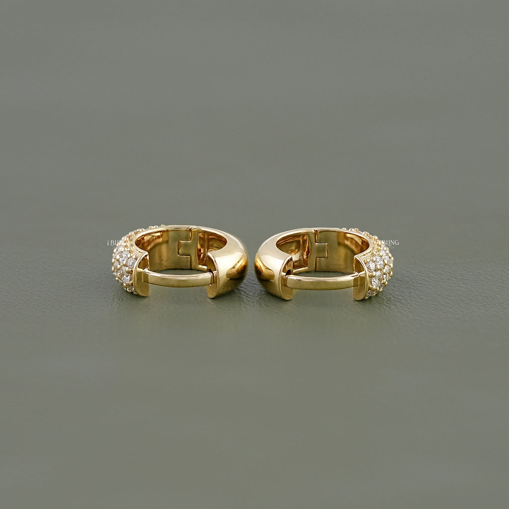 Round Diamond Pave Set Huggie Hoop Earrings