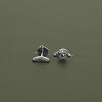 Curved Bar Round Diamond Stud Earrings